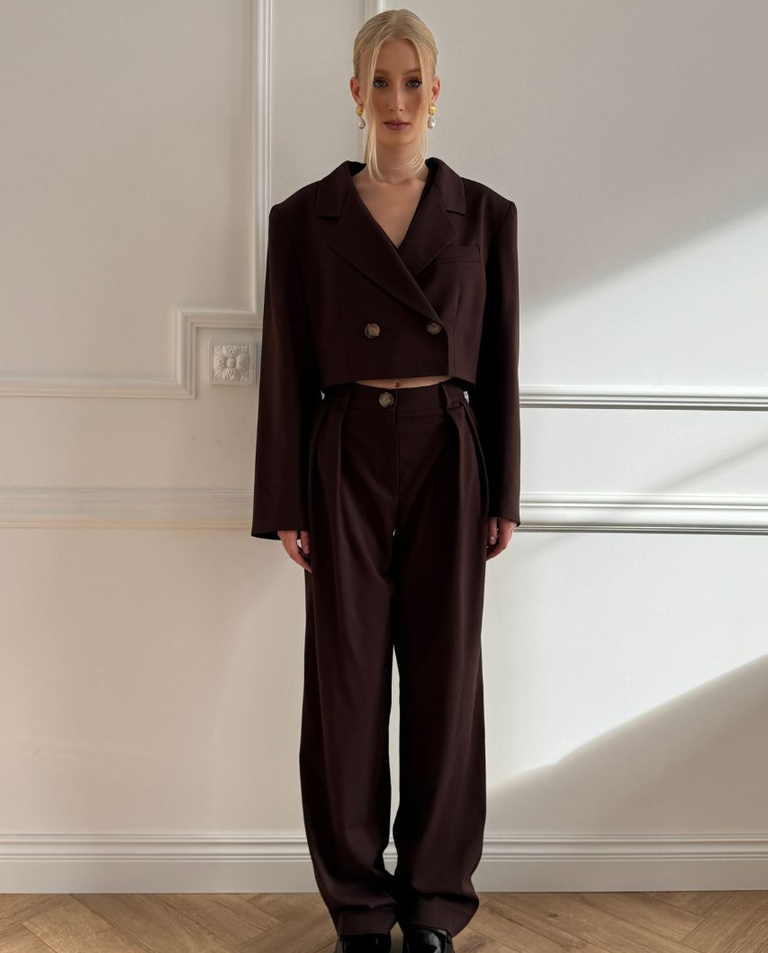 Brązowe spodnie o prostym kroju - Image #3