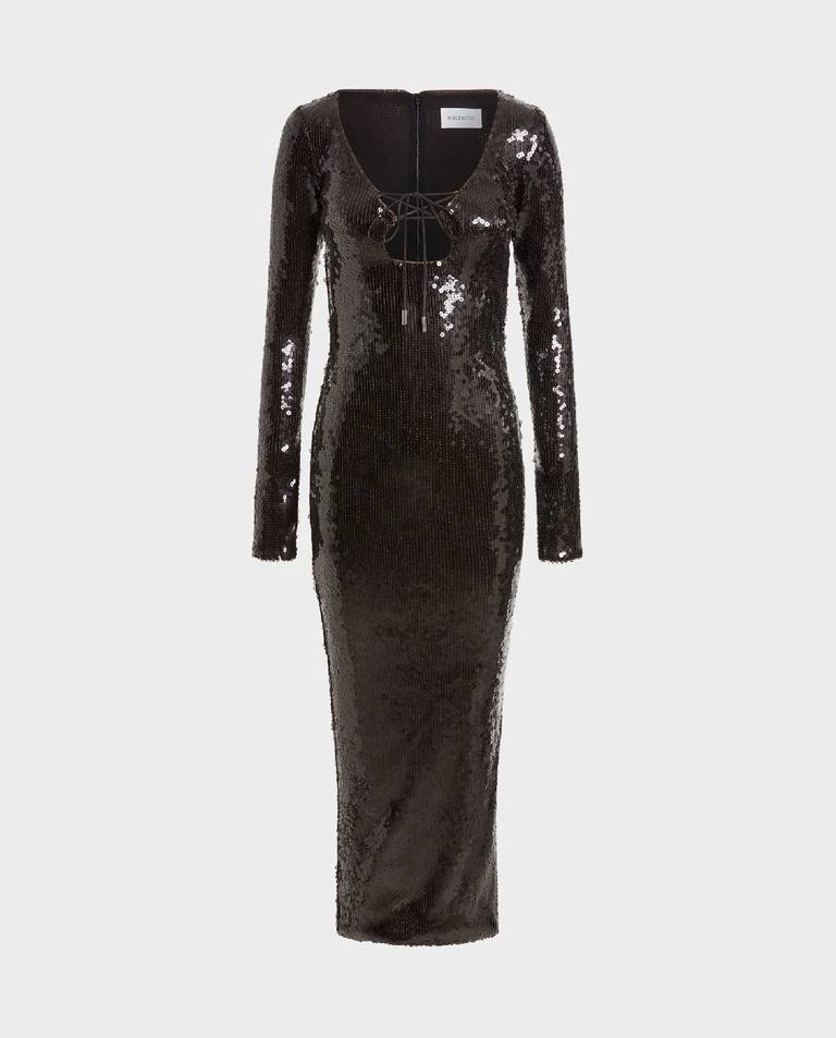 Ciemnobrązowa sukienka z cekinami Solaria