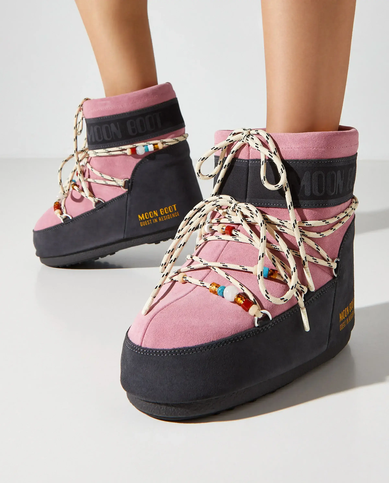 Różowo-szare śniegowce Moon Boot x Guest In Residence Icon Low