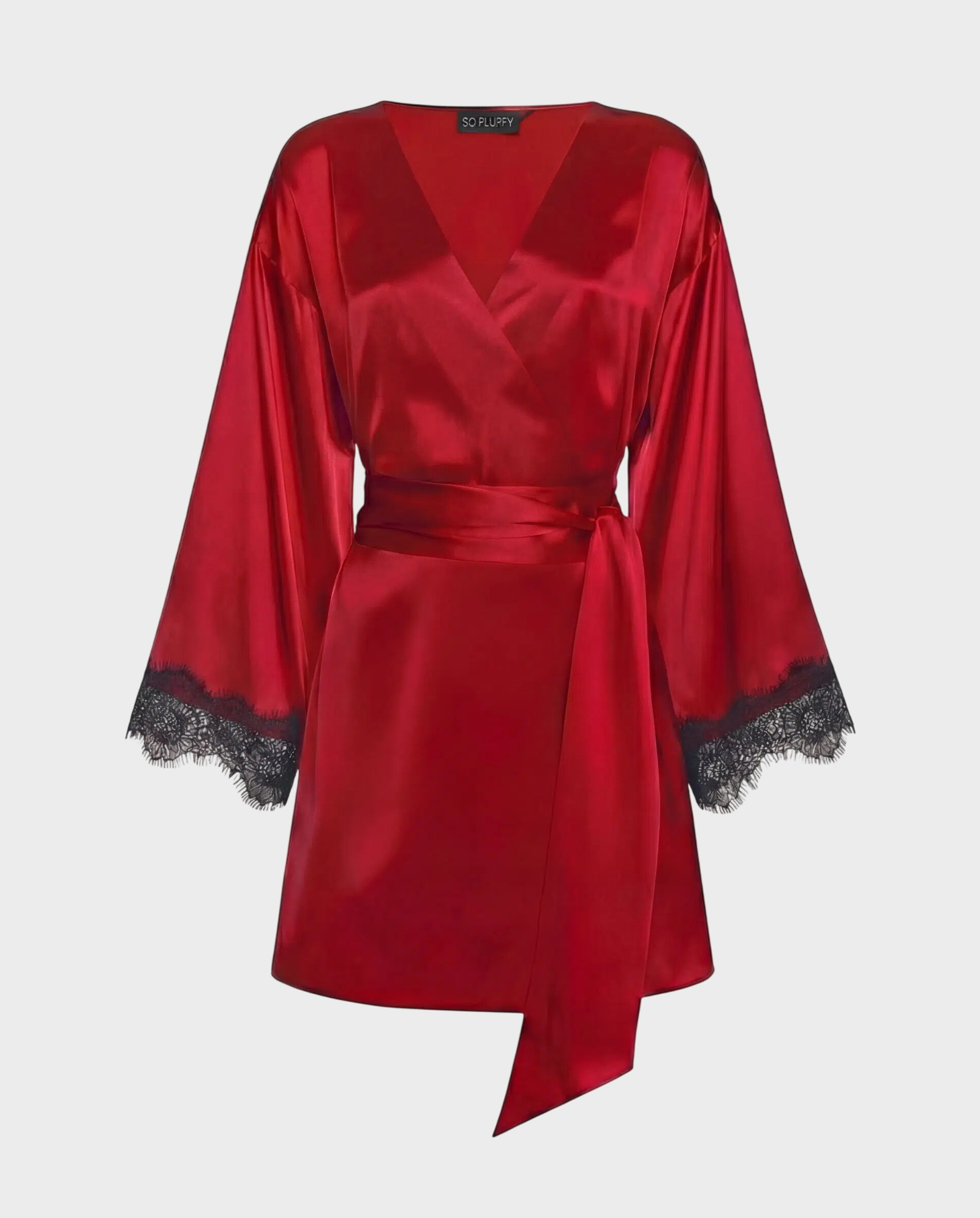 Jedwabne czerwone kimono z koronką - Image #0