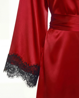 Jedwabne czerwone kimono z koronką - Image #3