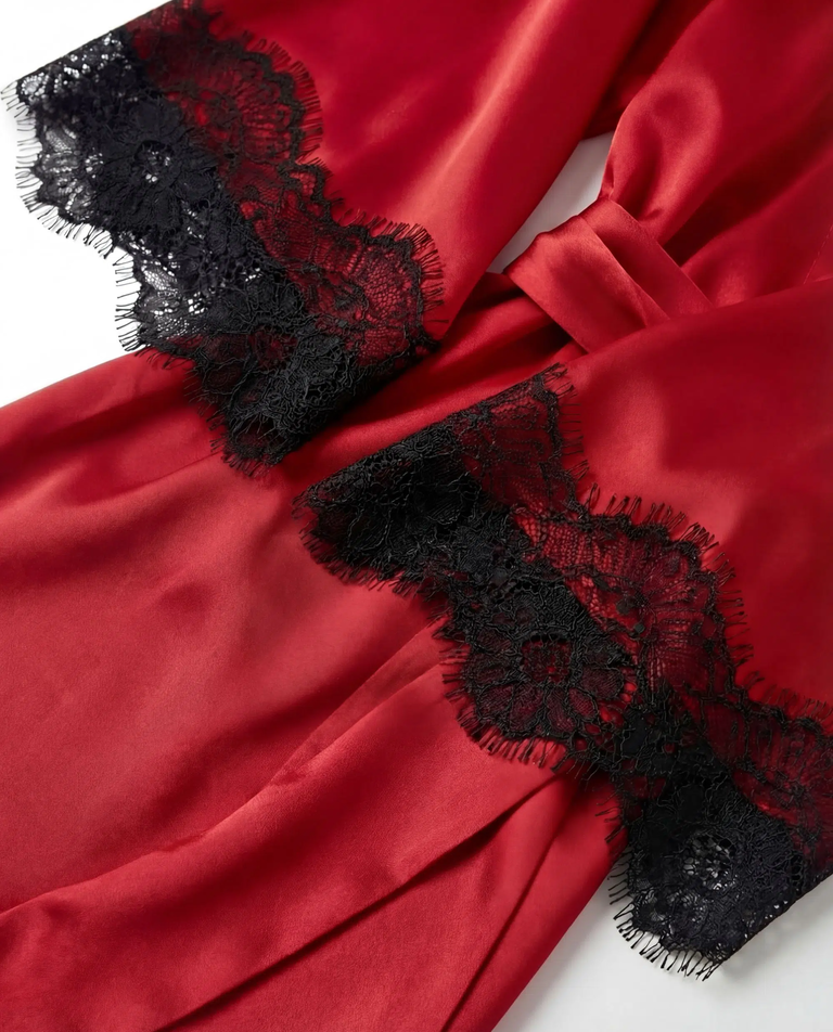 Jedwabne czerwone kimono z koronką - Image #4