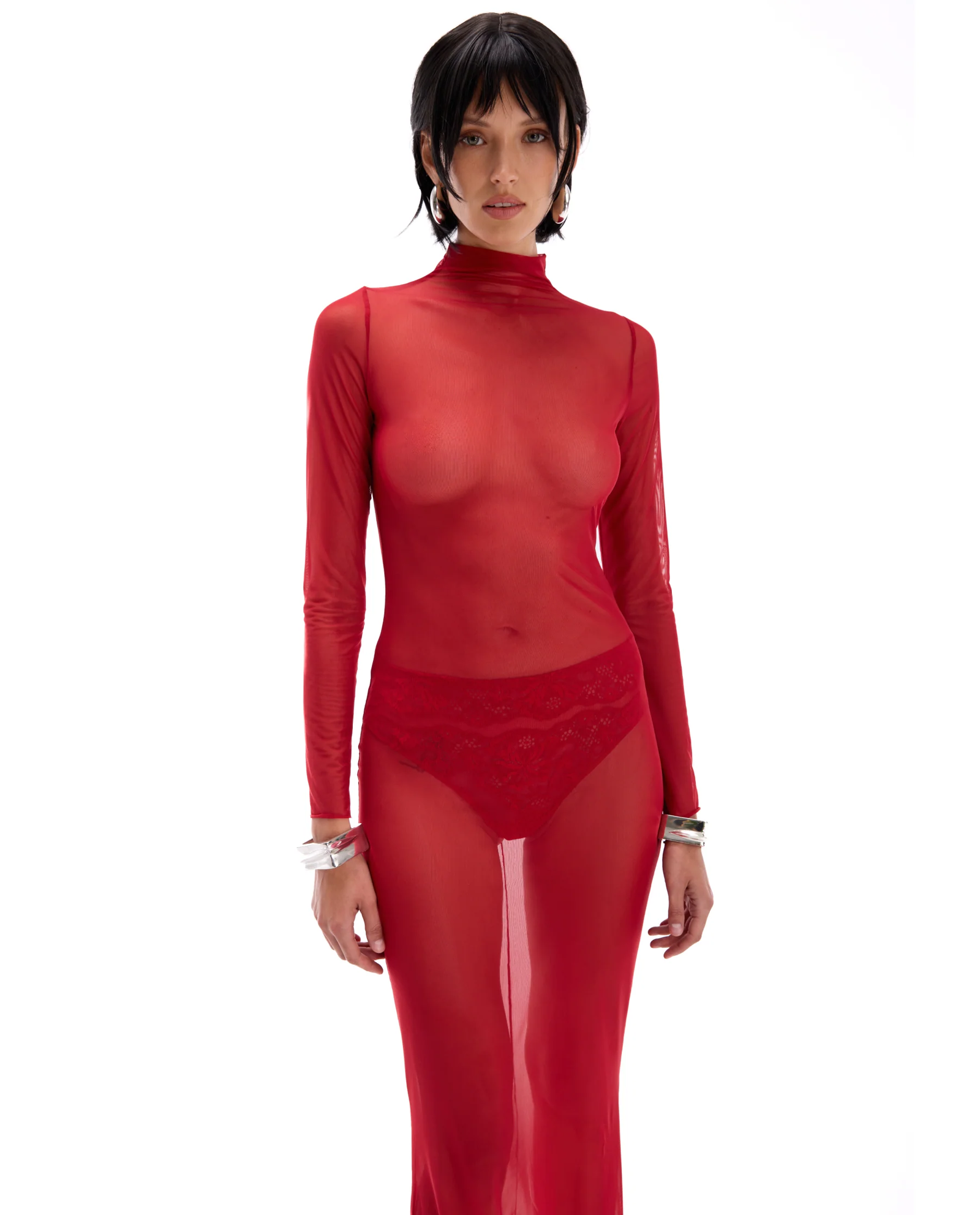 Czerwona sukienka z siatki Moonlight - Image #3