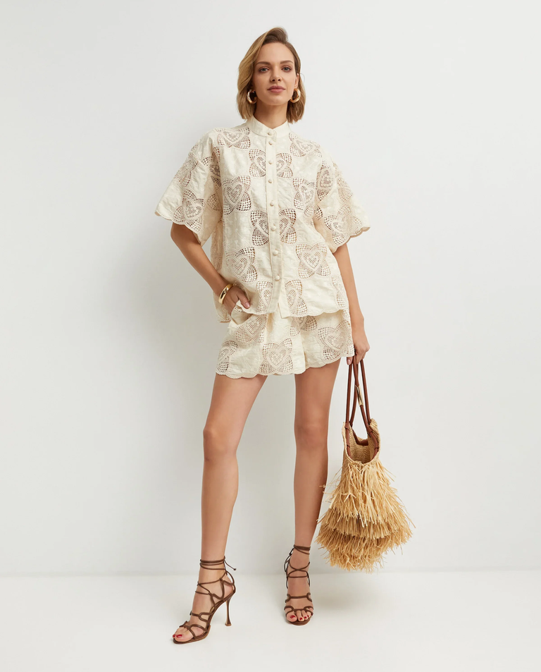 Kremowe ażurowe szorty - Image #2