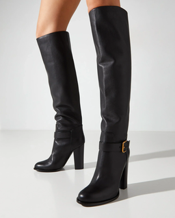 Czarne skórzane kozaki na obcasie 105 - Image #1