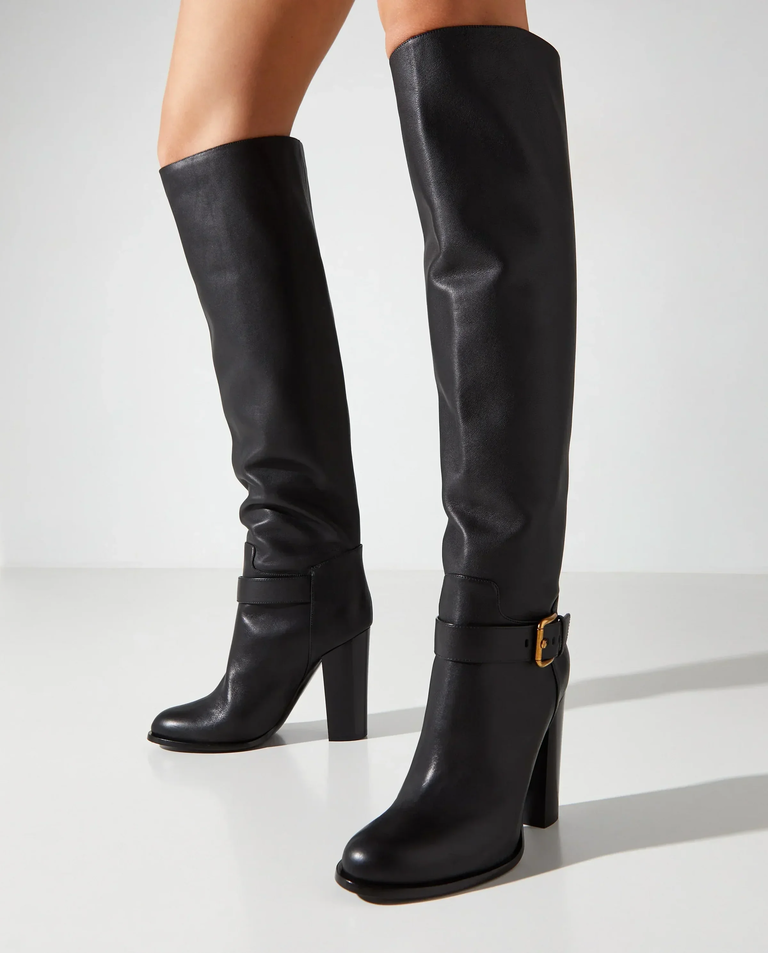 Czarne skórzane kozaki na obcasie 105