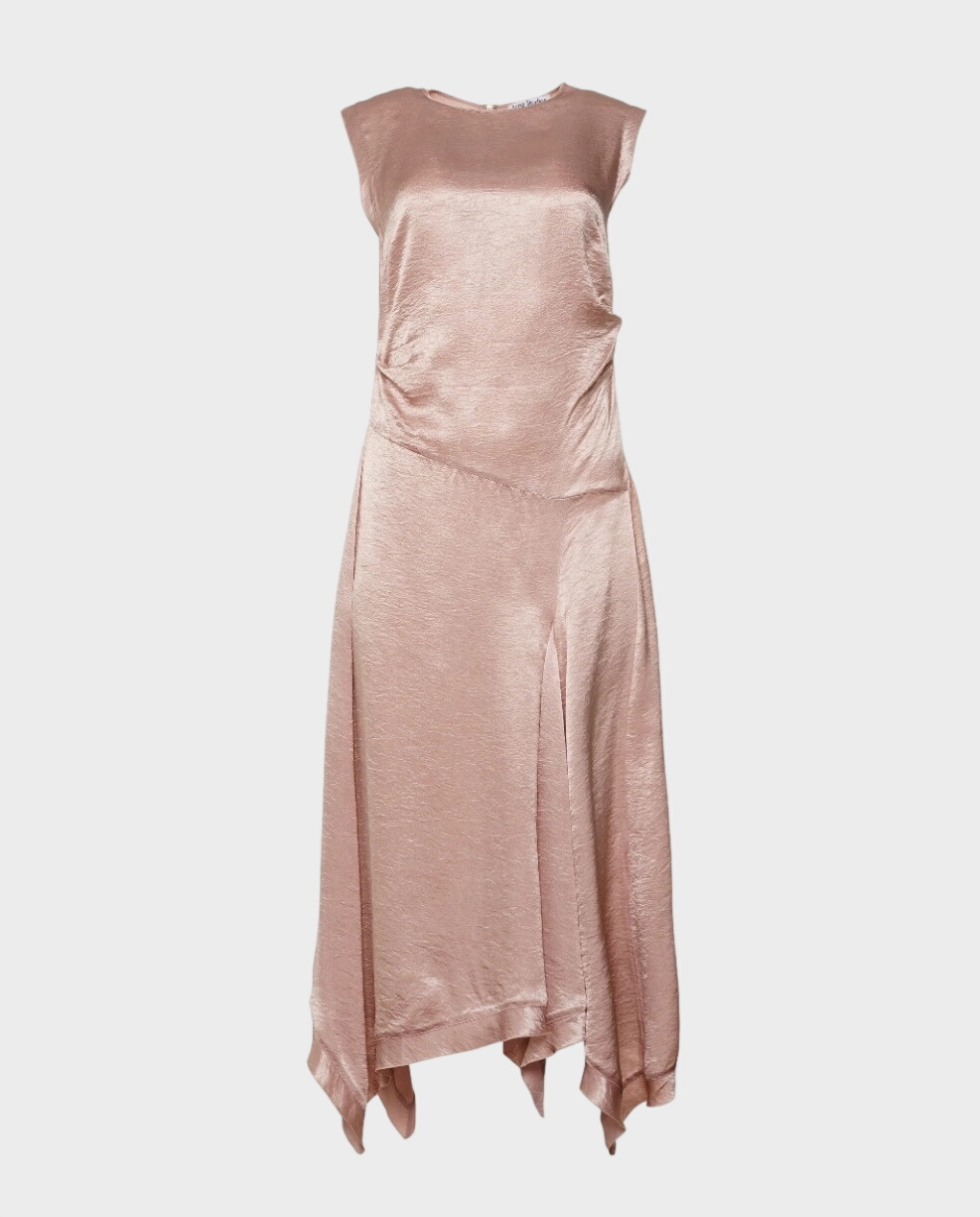 Różowa sukienka midi z ozdobnym marszczeniem - Image #0