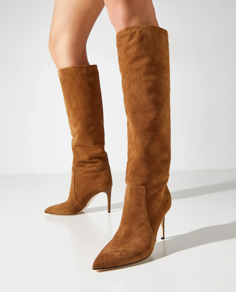 Brązowe zamszowe kozaki Stiletto 85