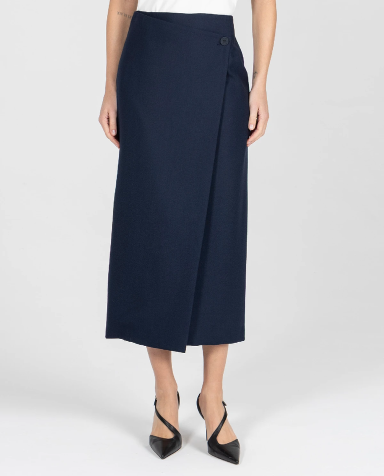 Granatowa kopertowa spódnica