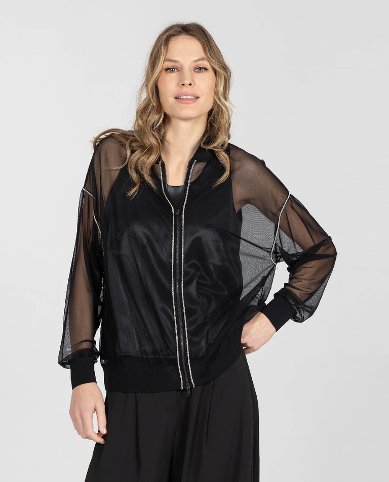 Czarna kurtka bomberka z tiulu