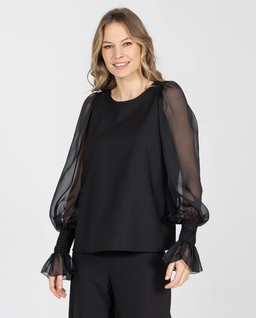 Czarna bluzka z szyfonowymi rękawami - Image #0