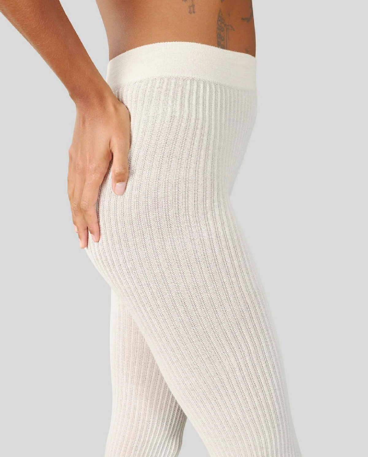 Białe prążkowane rajstopy Zoe - Image #2
