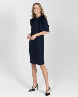 Granatowa wełniana sukienka midi - Image #1