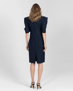 Granatowa wełniana sukienka midi - Image #2