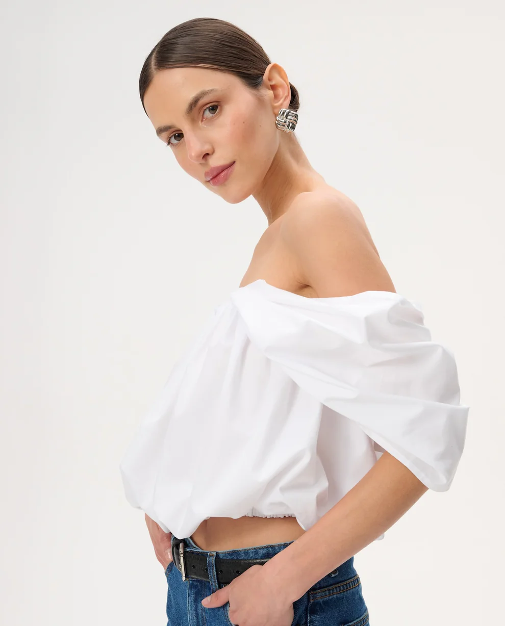 Biały top o krótkim kroju Yena - Image #3