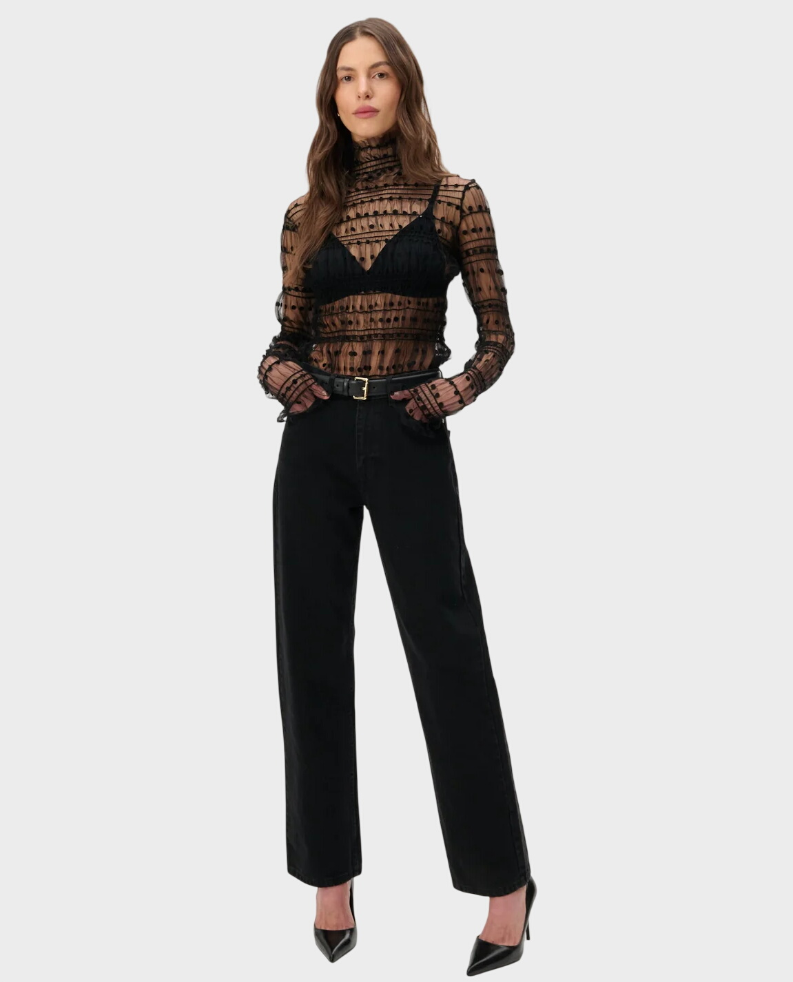 Czarna bluzka z golfem Lily - Image #1