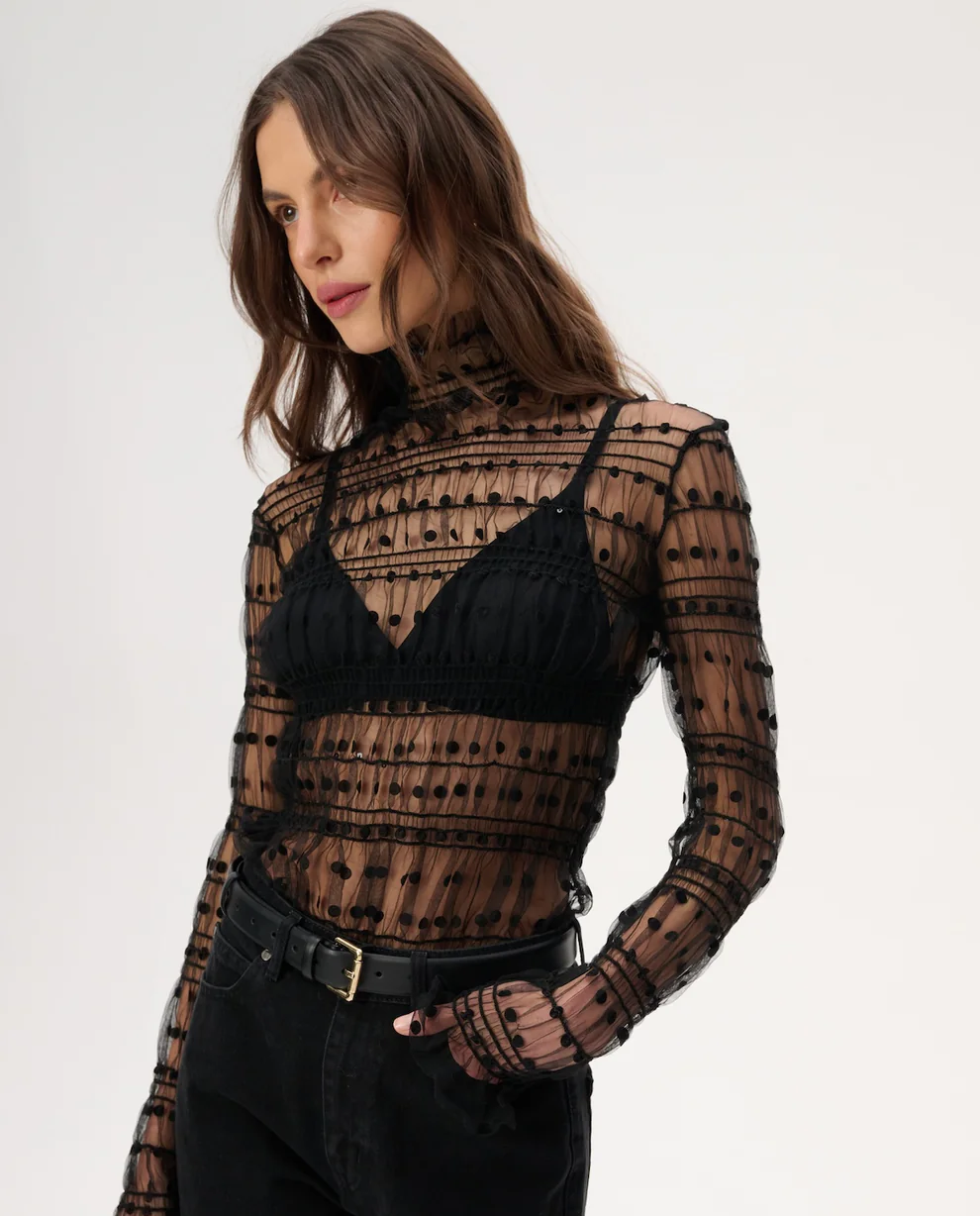 Czarna bluzka z golfem Lily - Image #3