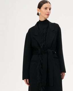 Wełniany czarny płaszcz z piórami Thiago - Image #2