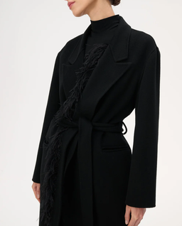 Wełniany czarny płaszcz z piórami Thiago - Image #5