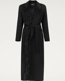 Wełniany czarny płaszcz z piórami Thiago - Image #6