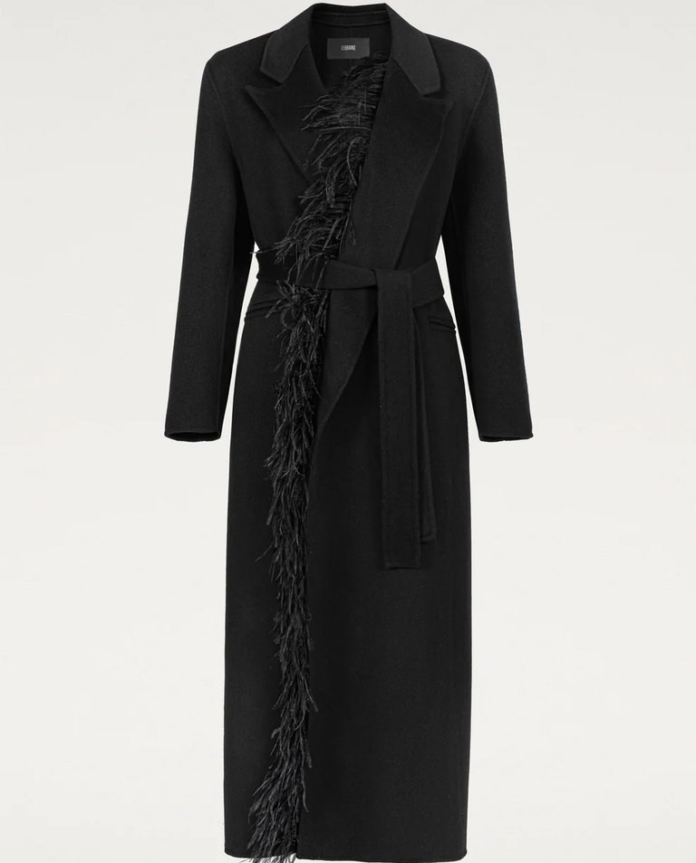 Wełniany czarny płaszcz z piórami Thiago - Image #6