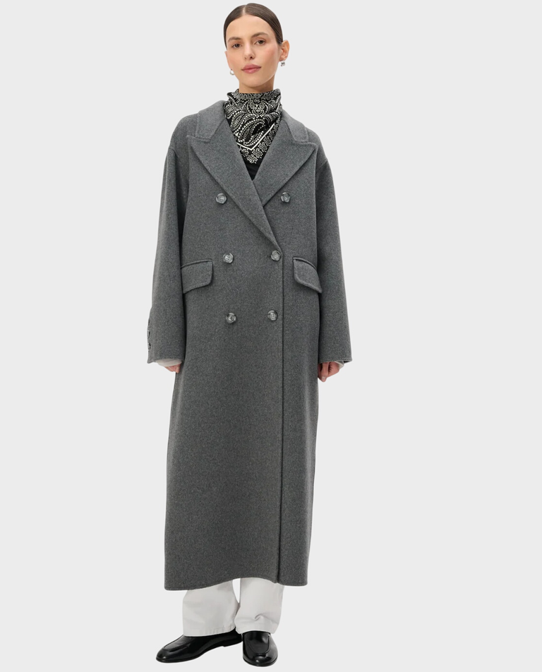 Długi szary płaszcz z wełny Joel