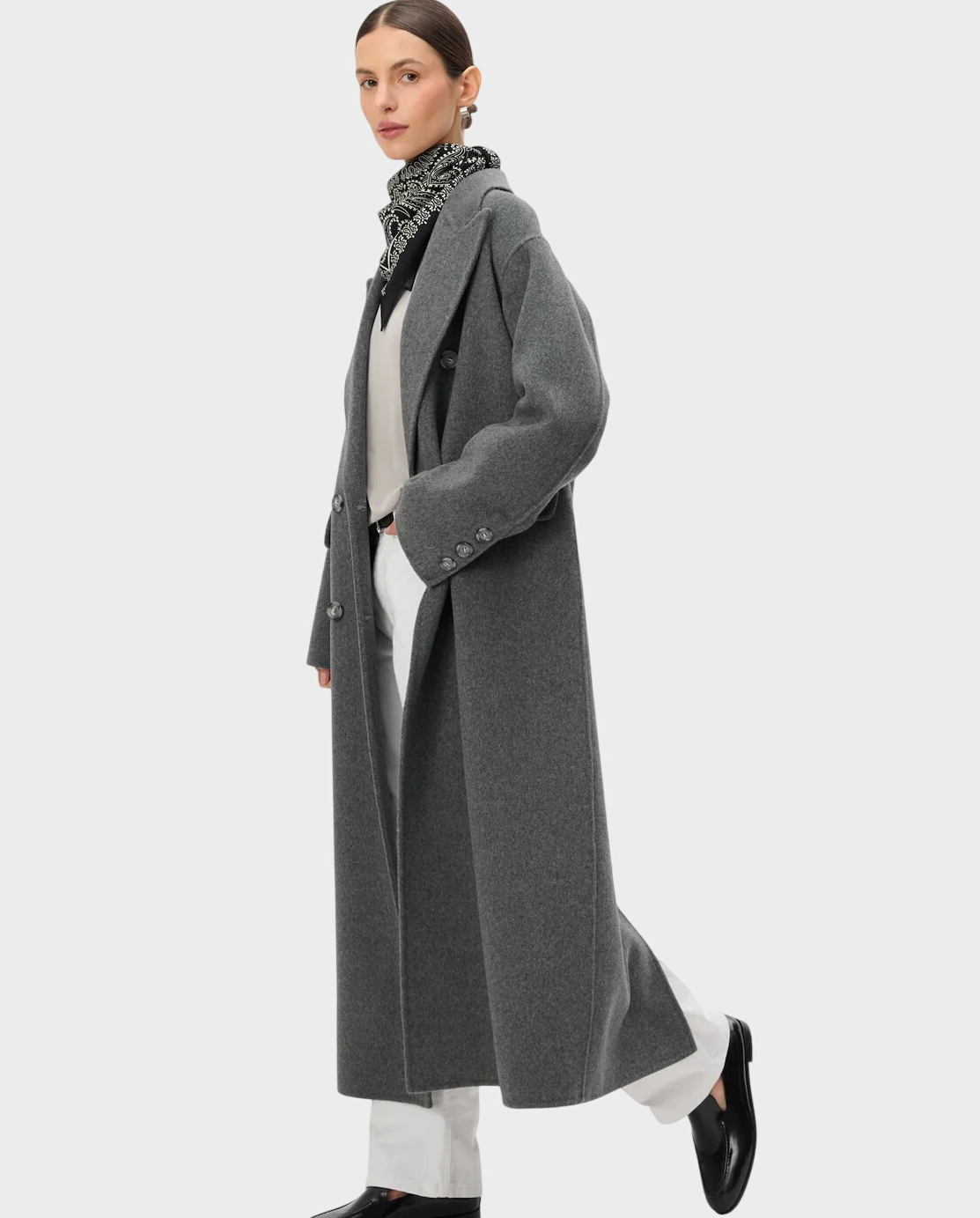 Długi szary płaszcz z wełny Joel - Image #2