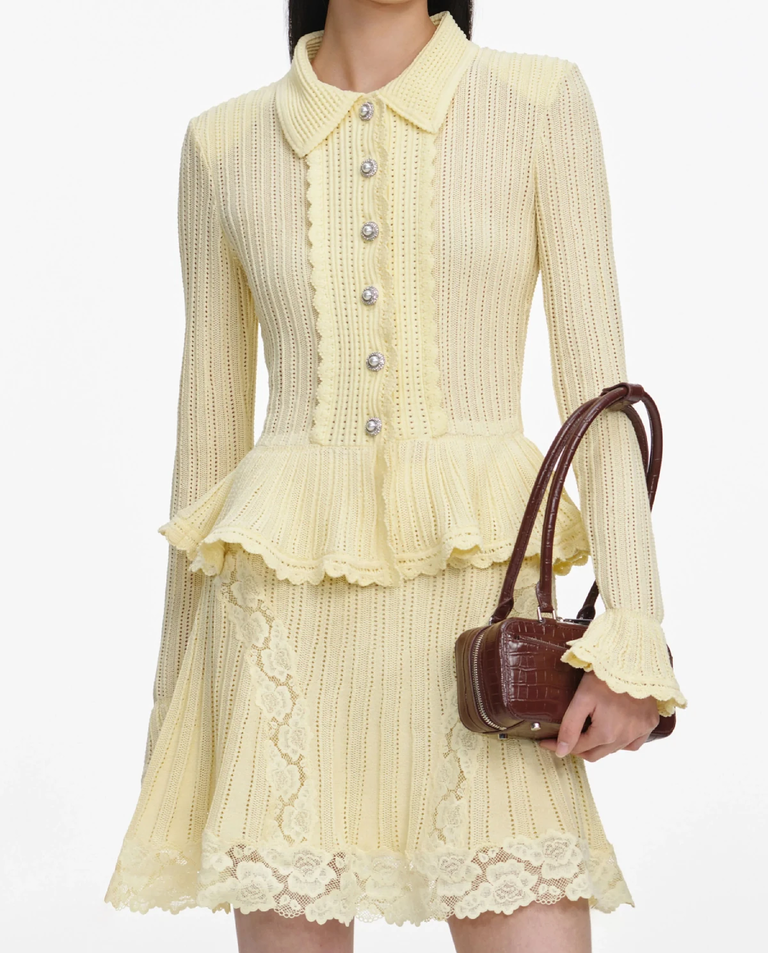 Żółta dzianinowa sukienka mini - Image #3
