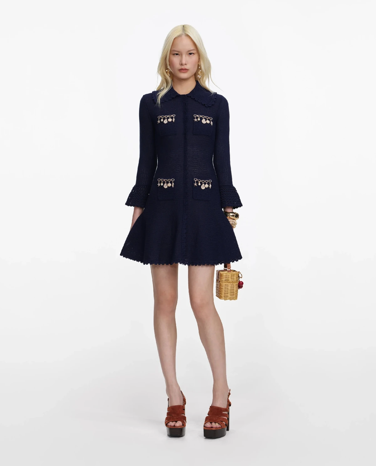 Granatowa dzianinowa sukienka mini