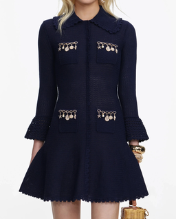 Granatowa dzianinowa sukienka mini - Image #3
