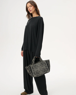 Czarne spodnie z szeroką nogawką Francesca - Image #3