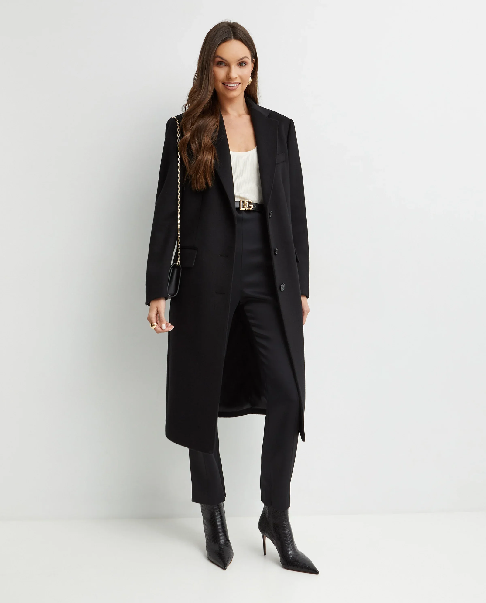 Czarny jednorzędowy płaszcz - Image #2