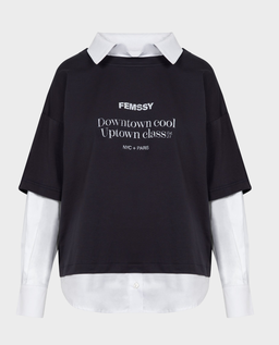 Szary t-shirt z wystającą koszulą - Image #0
