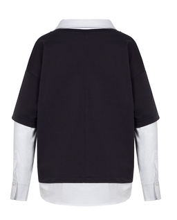 Szary t-shirt z wystającą koszulą - Image #3