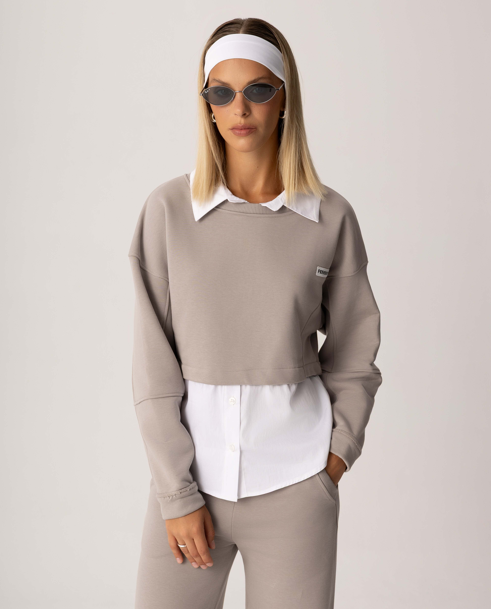 Beżowa bluza połączona z koszulą - Image #0