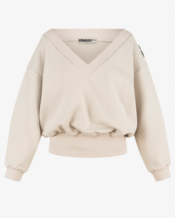 Beżowa bluza z dekoltem w serek Vallure - Image #5