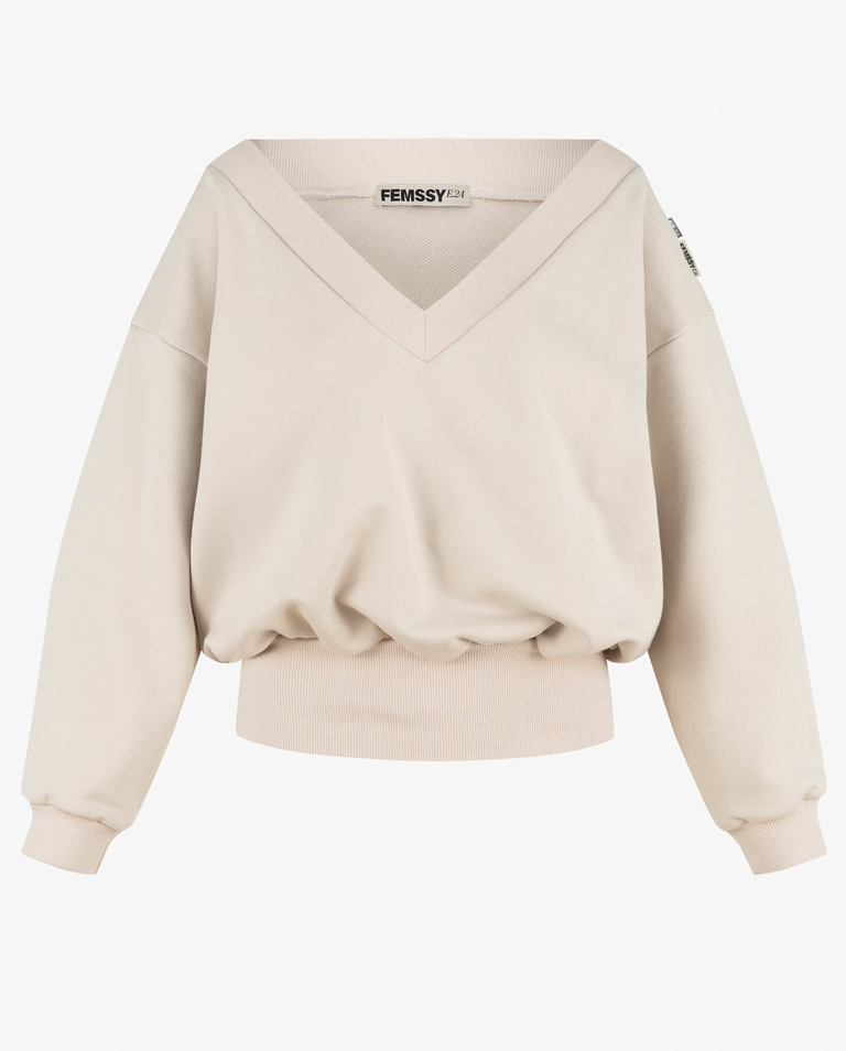 Beżowa bluza z dekoltem w serek Vallure - Image #5