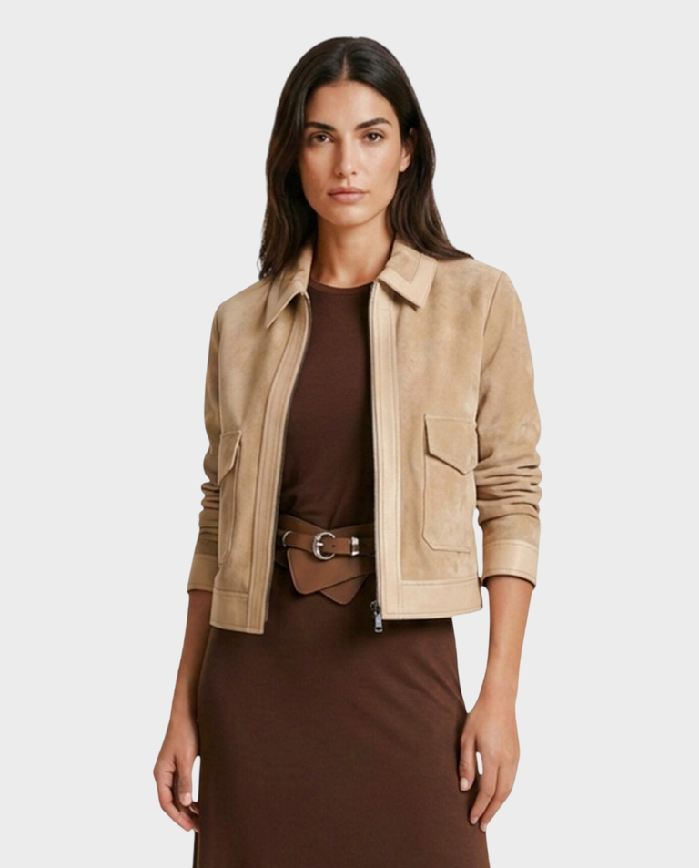 Beżowa ramoneska z zamszu Rocco