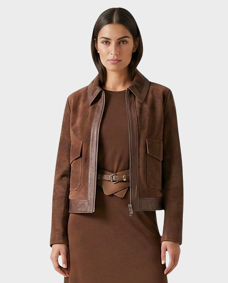 Brązowa ramoneska z zamszu Rocco