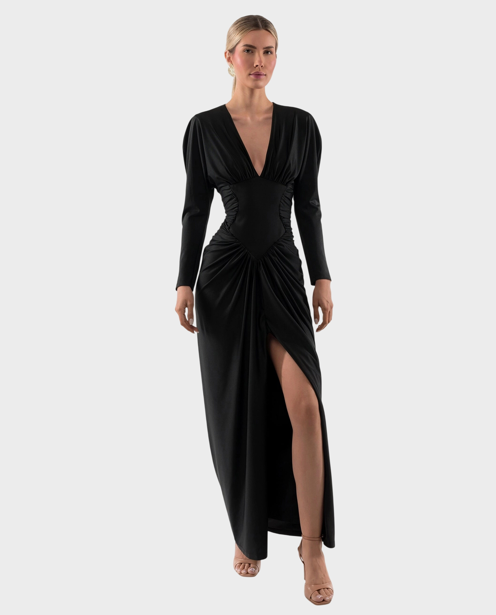 Czarna maxi sukienka z rozcięciem Icon - Image #1