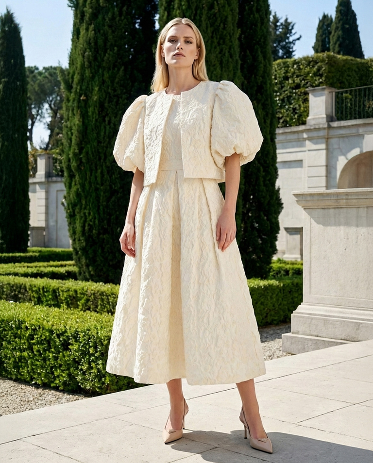 Kremowy żakiet z bufkami Clover