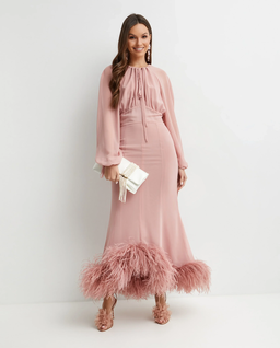 Jasnoróżowa sukienka z piórami Davis - Image #2