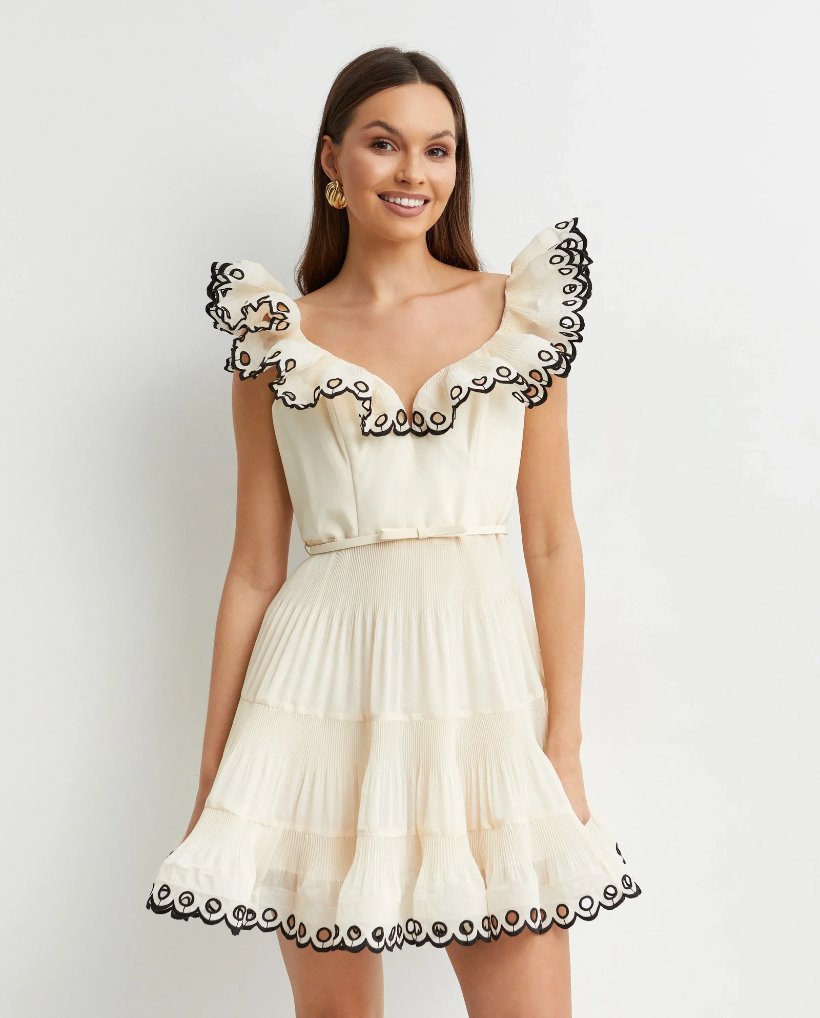 Kremowa sukienka mini z falbankami - Image #2