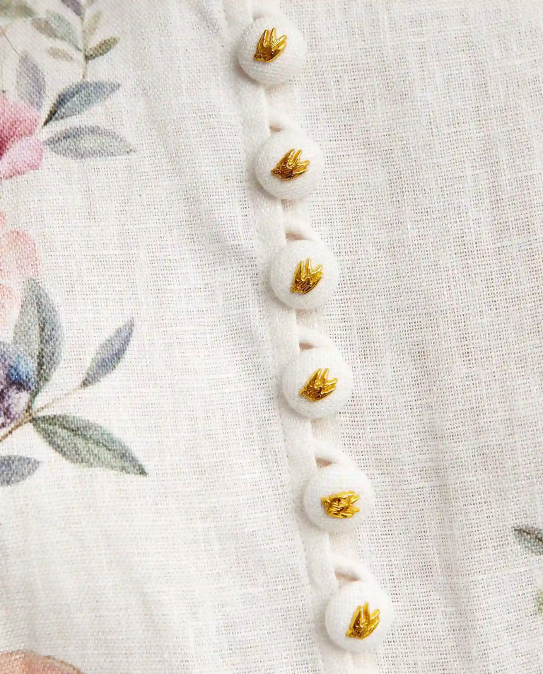 Kremowa lniana sukienka w kwiatowy wzór - Image #5