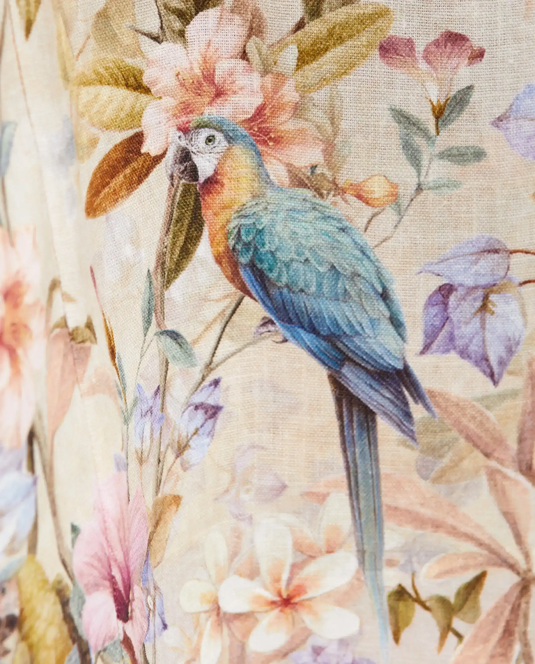 Kremowa lniana sukienka w kwiatowy wzór - Image #4