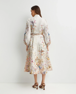 Kremowa lniana sukienka w kwiatowy wzór - Image #3