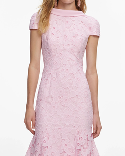 Jasnoróżowa koronkowa sukienka midi - Image #3