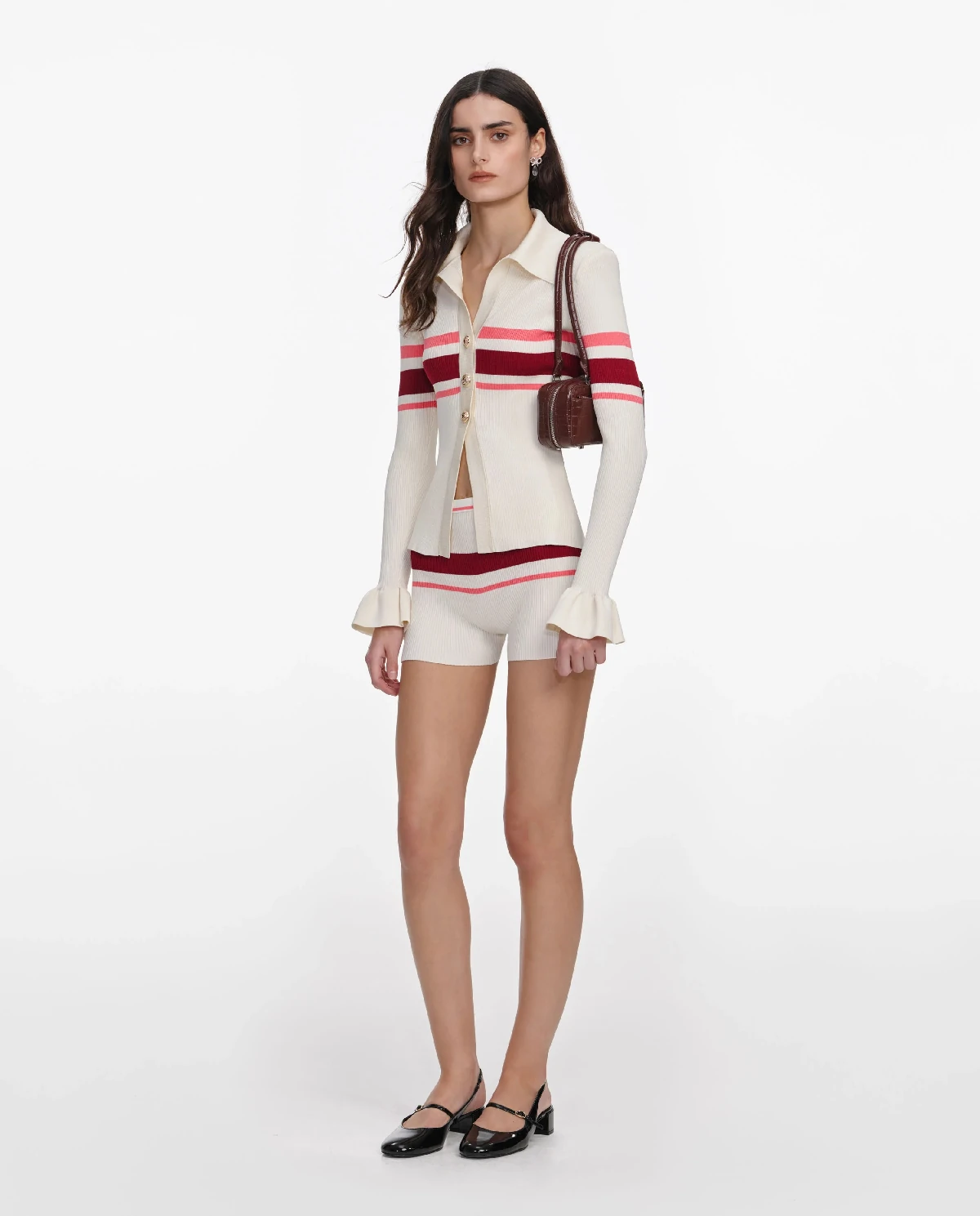 Kremowy prążkowany kardigan - Image #1