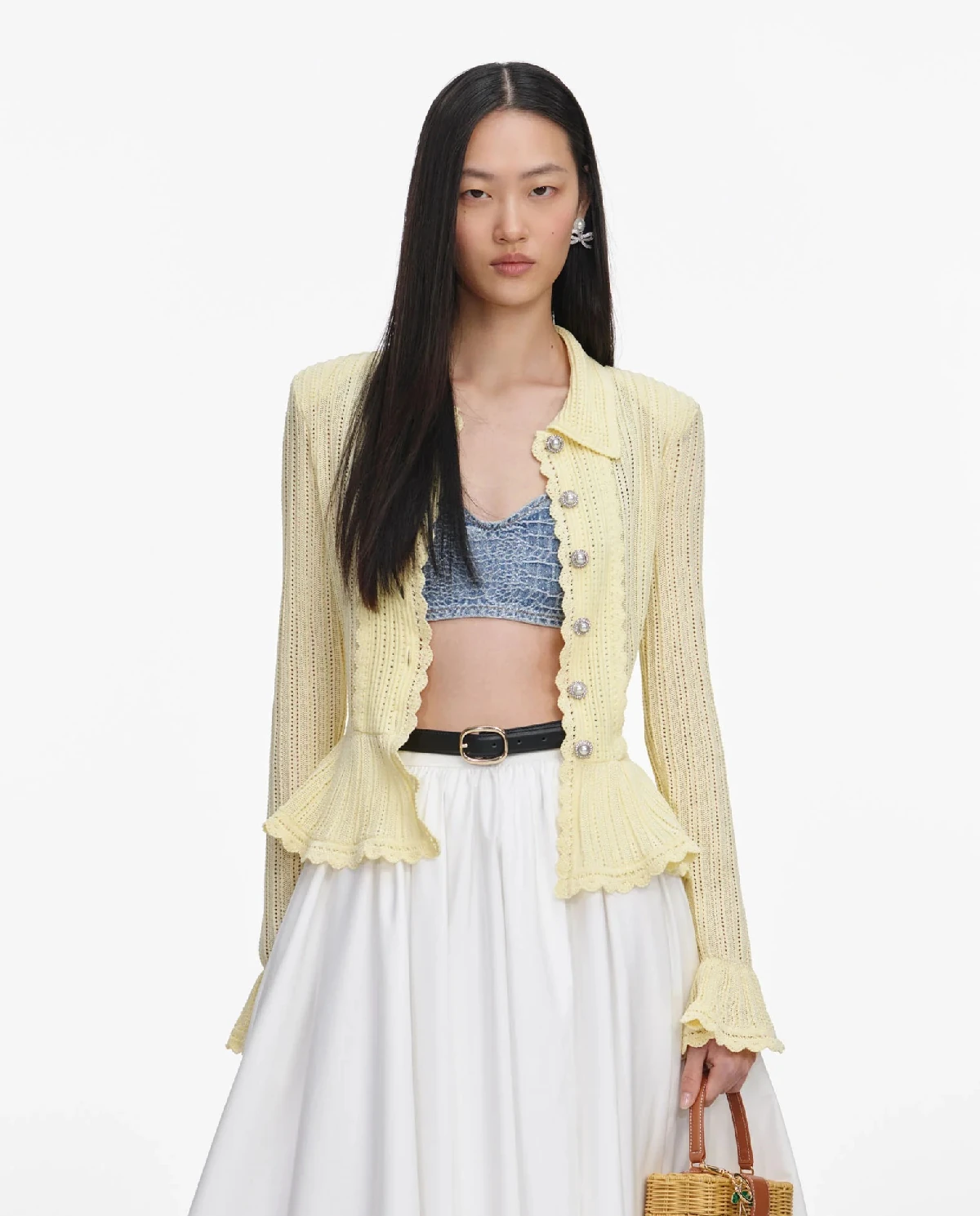 Żółty kardigan z baskinką - Image #0