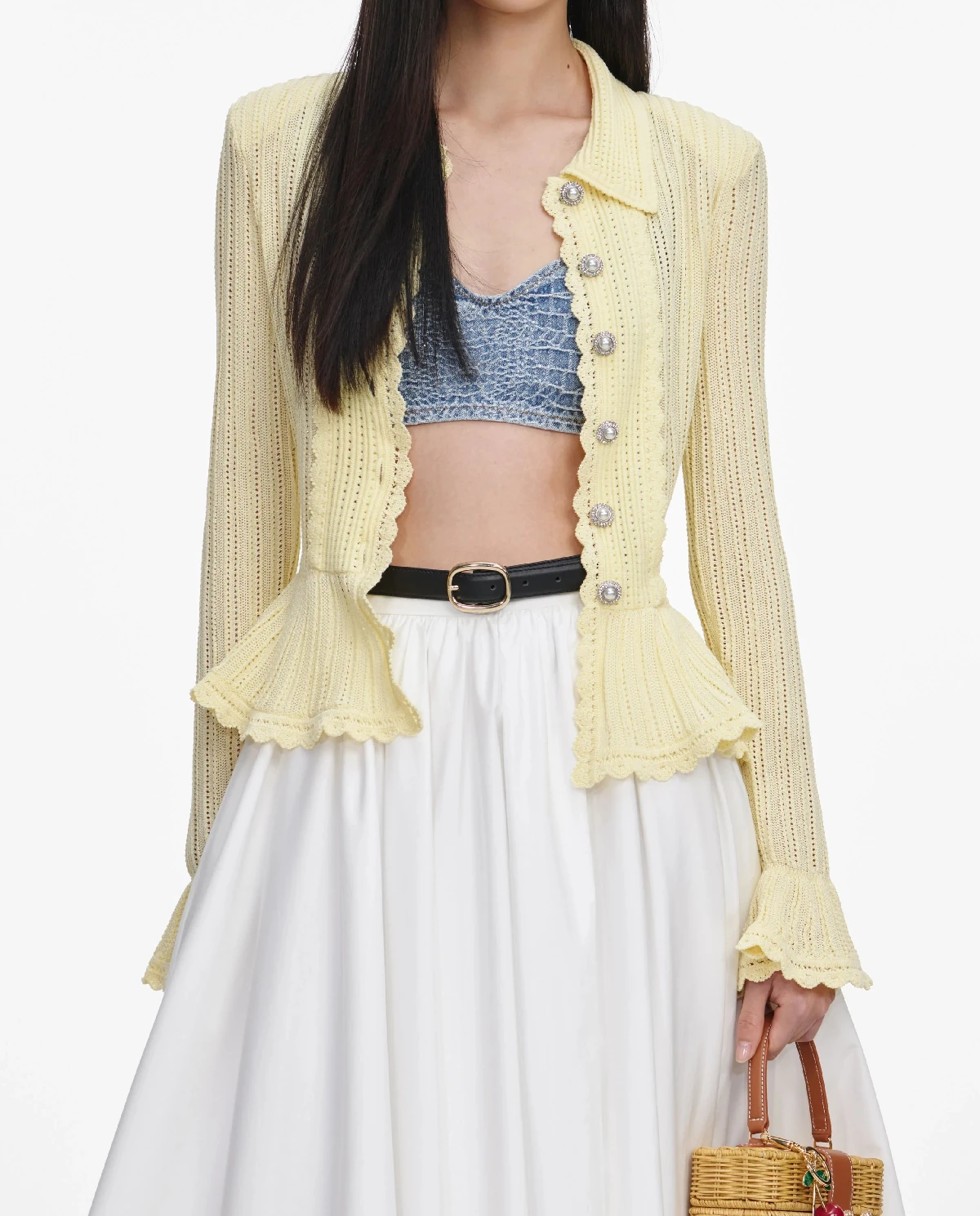 Żółty kardigan z baskinką - Image #3